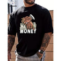 Fun Cartoon Money & Hands Print Graphic Tee - Soft Crew Neck, Comfy Casual Wear for Summer Vacation, Daily Resort, and Leisure Activities - Men's Fashionable Clothing Tops