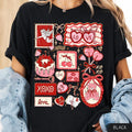 Retro Doodles Valentine Be Mine Love XOXO Heart Cupid Lover Shirt, Preppy Bow Sweetheart Cake Teddy Bear Valentines Day Girly Graphic Tee