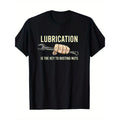 Men‘s Funny Mechanic T-Shirt | Cartoon Lubrication Print Graphic Tee, 100% Cotton Crew Neck Regular Fit, 220g Casual Top, Gift for Machinists