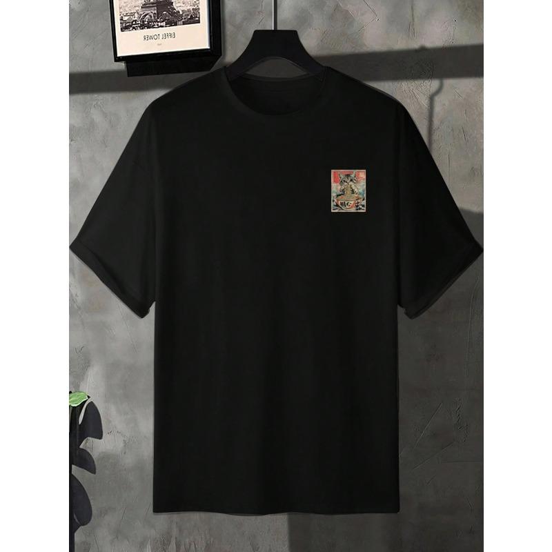 A Men'S Short-Sleeve T-Shirt Featuring a Cute Cat Design, with a Loose Fit, Stylish Casual Round Neck, Suitable for Outdoor Wear in Spring And Summer