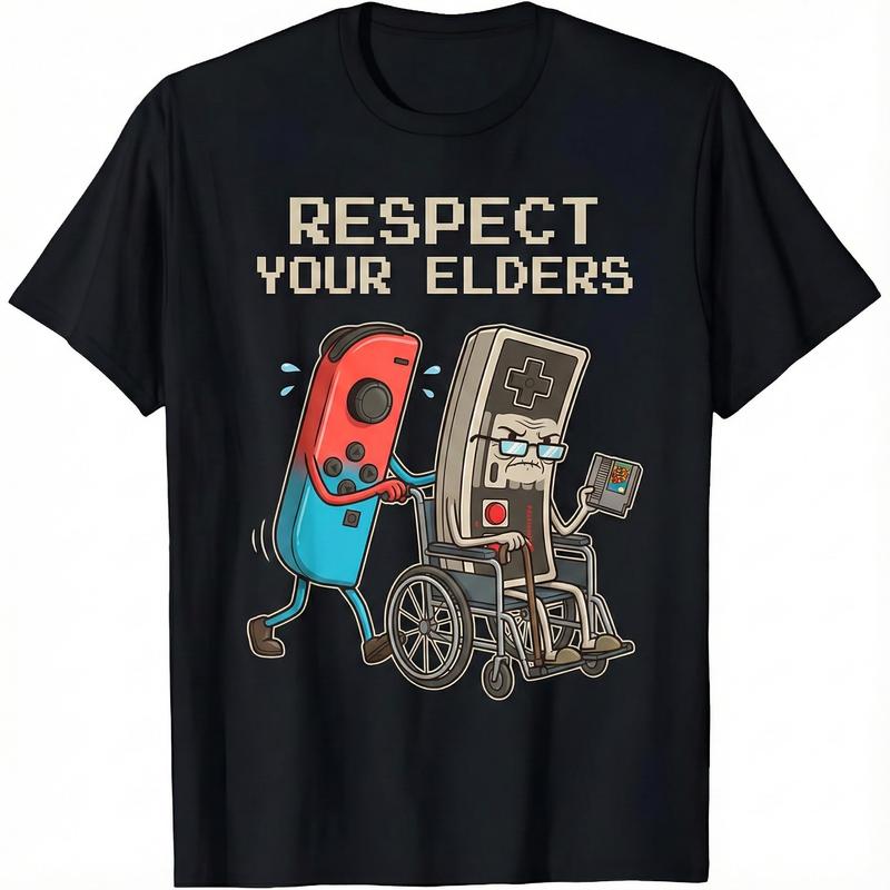 Funny Retro Gamer Graphic T-Shirt Soft Cotton Tee Vintage Console Old School Gaming Lover Gift Unique Humor Design for Men Women - Casual