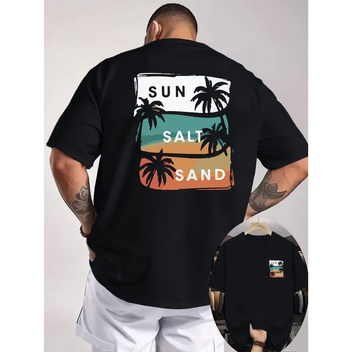 sun salt sand Double-Sided Printed Men'S T-Shirt, Perfect for Travel Enthusiasts' Unique Outfits