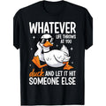 Men's Cute Duck Drawing T-Shirt, Vintage Korean Style Streetwear with Funny Slogan, Slight Stretch Polyester Knit Fabric Top, Round Neck, Chic