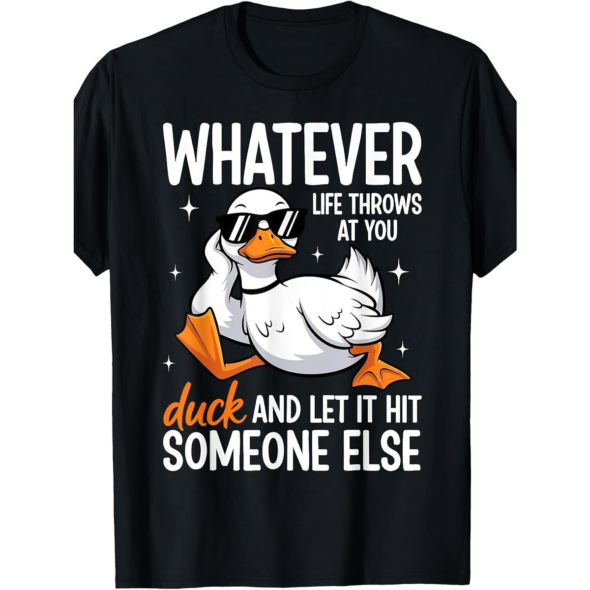 Men's Cute Duck Drawing T-Shirt, Vintage Korean Style Streetwear with Funny Slogan, Slight Stretch Polyester Knit Fabric Top, Round Neck, Chic