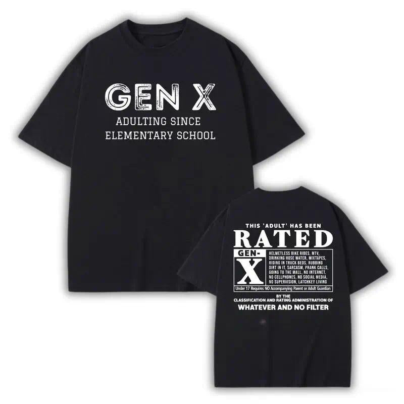 Gen X Traits T-Shirt, “This Adult Has Been Rated” Funny Saying, Vintage Retro Unisex Tee, 80s 90s Nostalgia Top