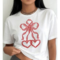 Coquette Heart Pattern Graphic Print T-Shirt | Easy Short Sleeve Crew Neck Casual Top for Summer & Spring, Women'S Clothing