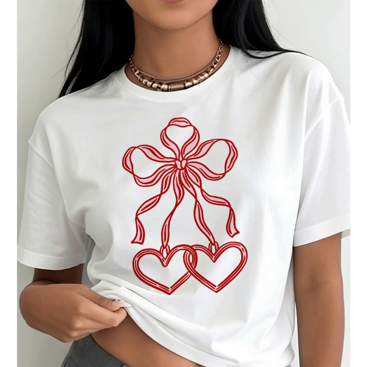Coquette Heart Pattern Graphic Print T-Shirt | Easy Short Sleeve Crew Neck Casual Top for Summer & Spring, Women'S Clothing