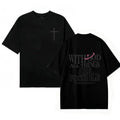Men's T-shirt 'With God All Things Are Possible' Matthew 26:41 Loose Fit Black with White Lettering Casual Attire High-Quality Fabric for Summer