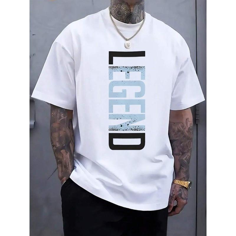 Men's Casual LEGEND Print Crew Neck Short Sleeve T-Shirt - Black With Blue Lettering, Lightweight Polyester Blend