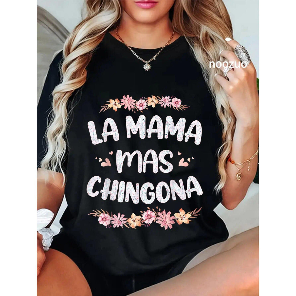 100% Cotton La Mama Mas Chingona Spanish Mom Floral Mother's Day T-Shirt