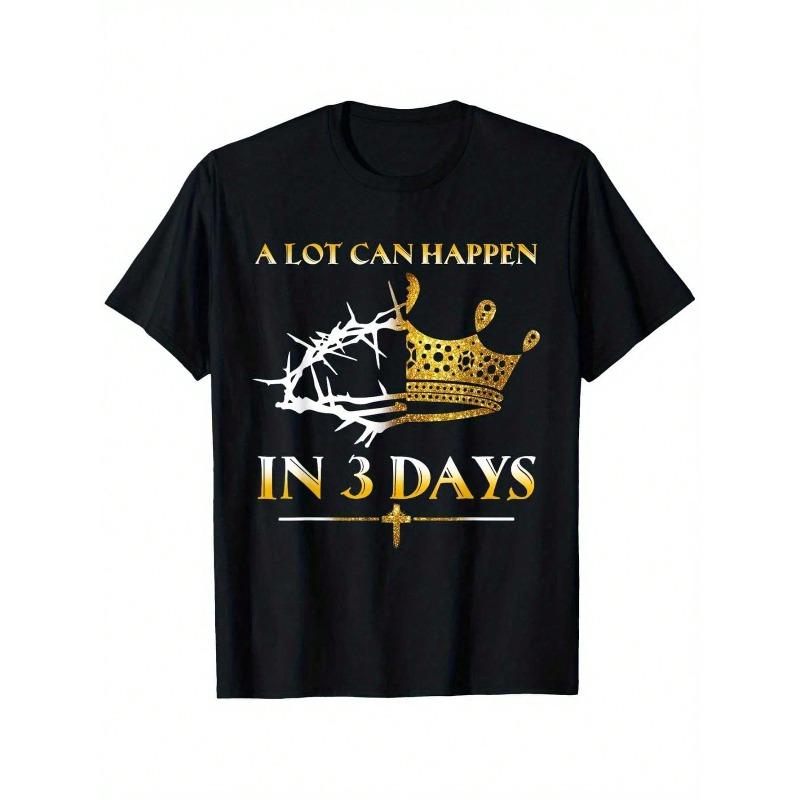 He Is Risen In 3 Days Unisex Easter T-Shirt – 100% Cotton Casual Round Neck Short Sleeve Tee With Crown & Thorn Design, Black