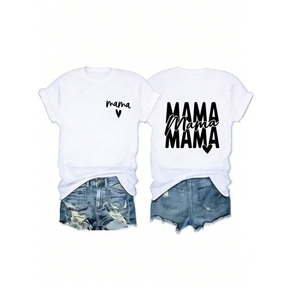 Women‘s ‘Mama’ Letter Print T-Shirt | Mommy Double-Sided Graphic Tee | Mother’s Day Gift