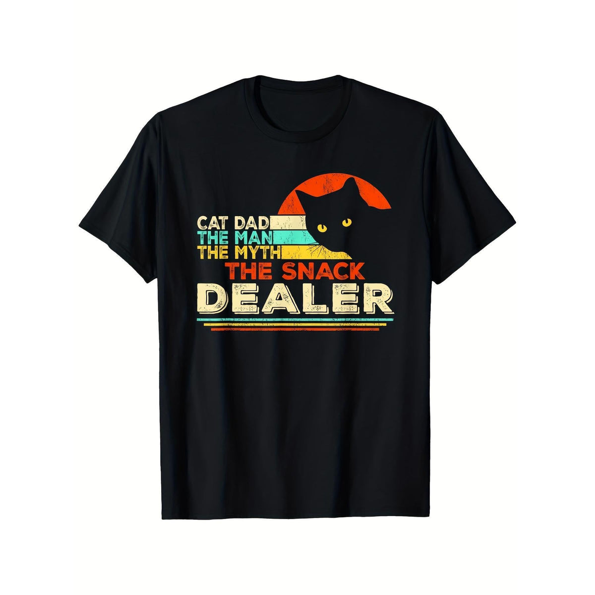 Cat Dad The for Man The Myth The Snack Dealer  Black Cat T Shirt, Suitable for Unisex Personality Casual Round Neck Outdoor Short Sleeved T Shirt, Slightly Elastic, 100% Cotton, S XXXL, Seasonal Casual and Trendy Men, Round Neck High Street Pure