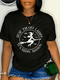 Women's Halloween Witch Graphic T-Shirt, Dust 'Em Off Ladies It's Ridin' Season Short Sleeve Crew Neck Tee, Casual Spooky Fall Holiday Top for Women