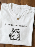 Women Funny Raccoon Graphic T‑Shirt I Require Snacks Casual Short Sleeve Humor Tee
