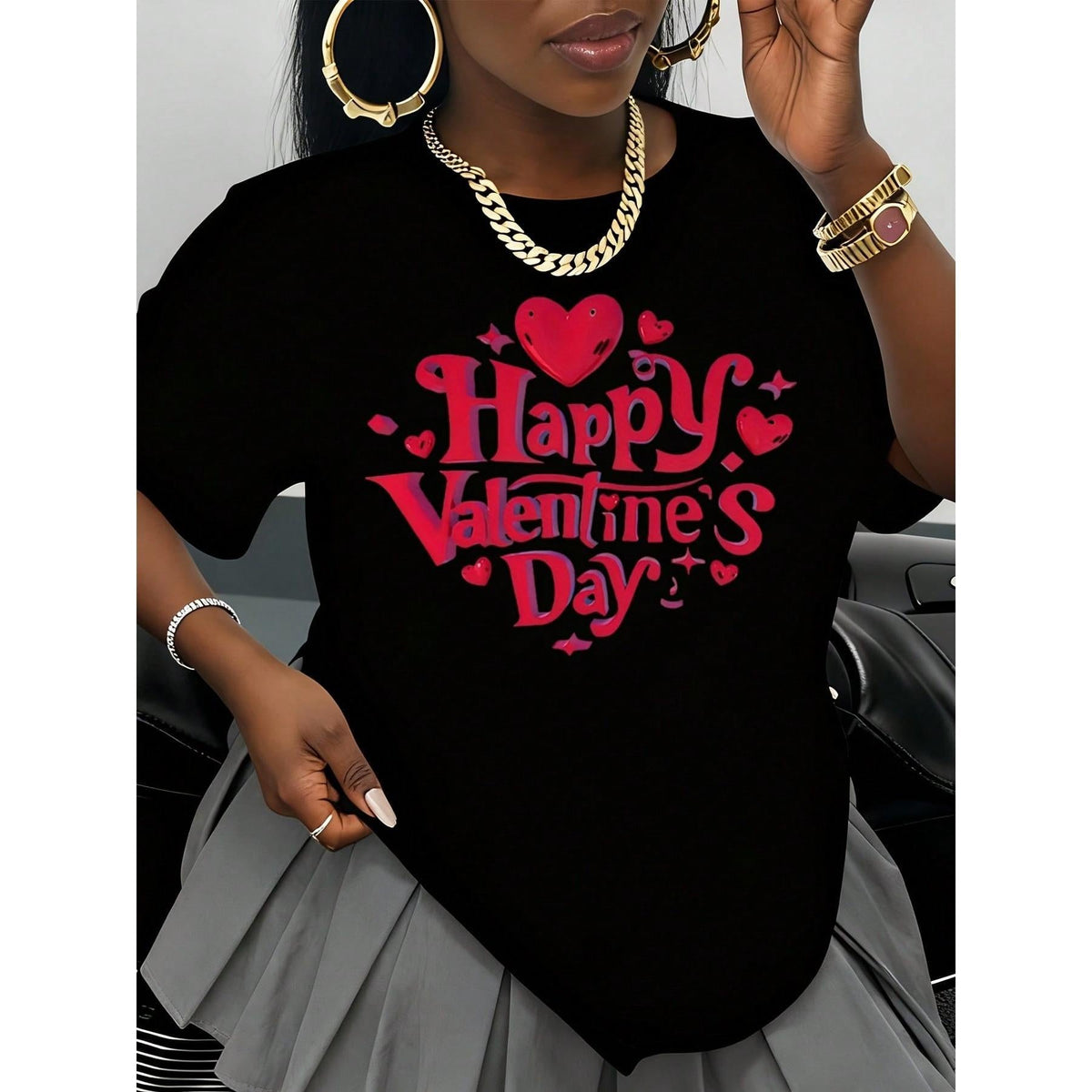 Happy Valentines Day T Shirt Women Red Heart Print Valentine Gift Tee For Women Holiday Party Casual Wear White Cotton Top
