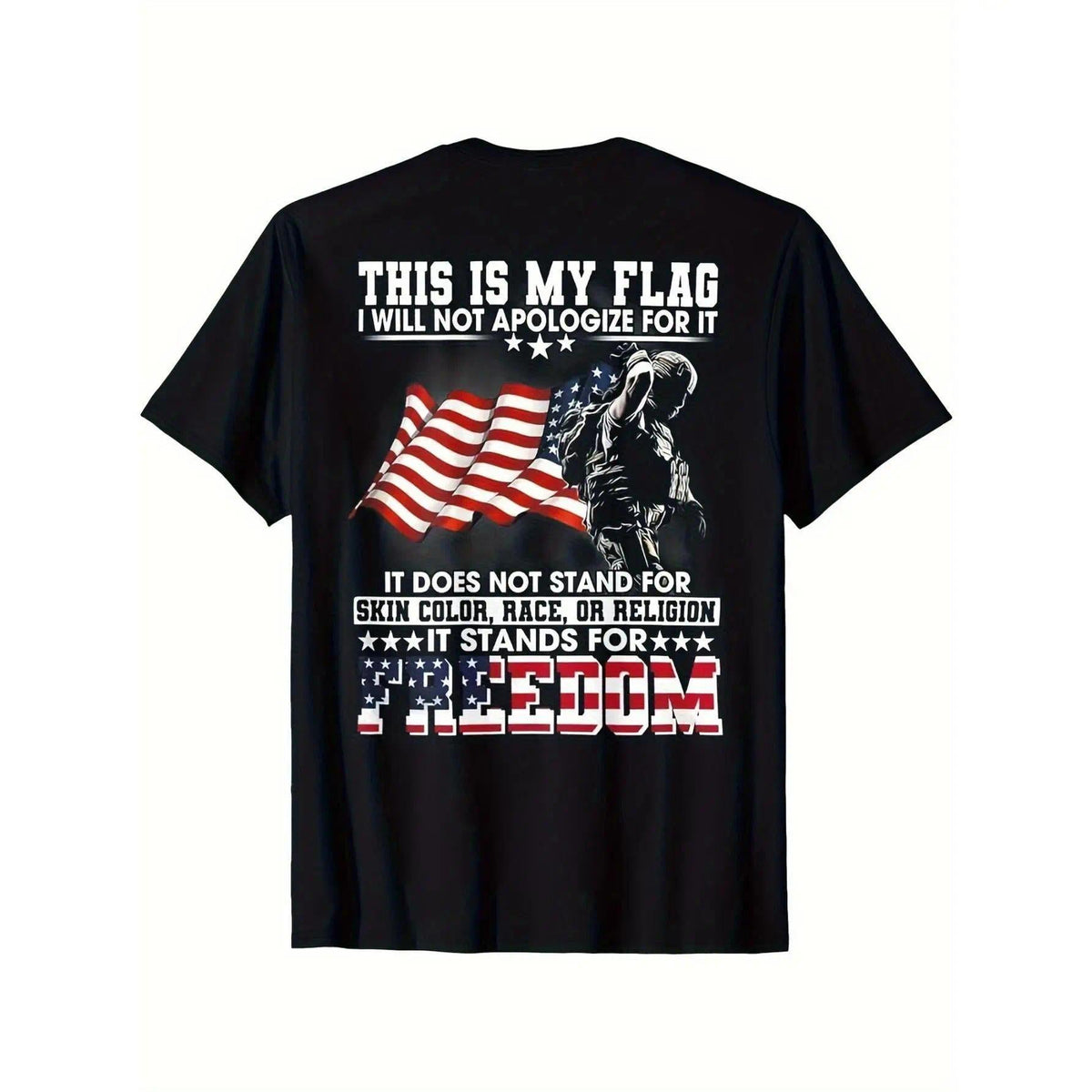 Vintage Patriotic American Flag & Soldier Print T-Shirt - 100% Cotton Unisex Casual Tee with Bold "Stand for Freedom" Slogan, Regular Fit Short Sleeve Shirt for Men & Women - Ideal Gift for Dad, Mom, Friends, American Flag Clothes