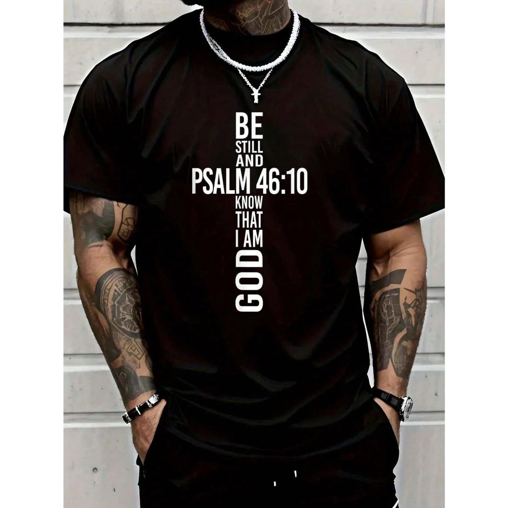 Men's Christian Graphic T-Shirt - 100% Cotton Fabric, Casual Loose Fit, Bible Verse Print, Soft Hem, Streetwear Menswear Religious Gift