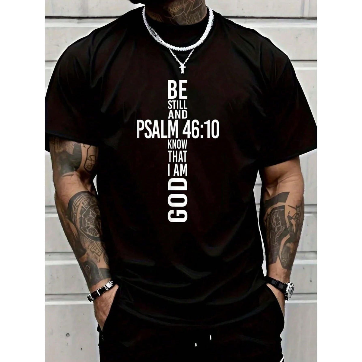 Men's Christian Graphic T-Shirt - 100% Cotton Fabric, Casual Loose Fit, Bible Verse Print, Soft Hem, Streetwear Menswear Religious Gift