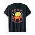 Women's Just a Girl Who Loves Hermit Crabs T-Shirt - Cute Black Cotton Tee with Smiling Crab & Hearts, Casual Short Sleeve Round Neck, Pink & Orange Crab Design, Relaxed Fit for Casual Attire, All-Season Comfort