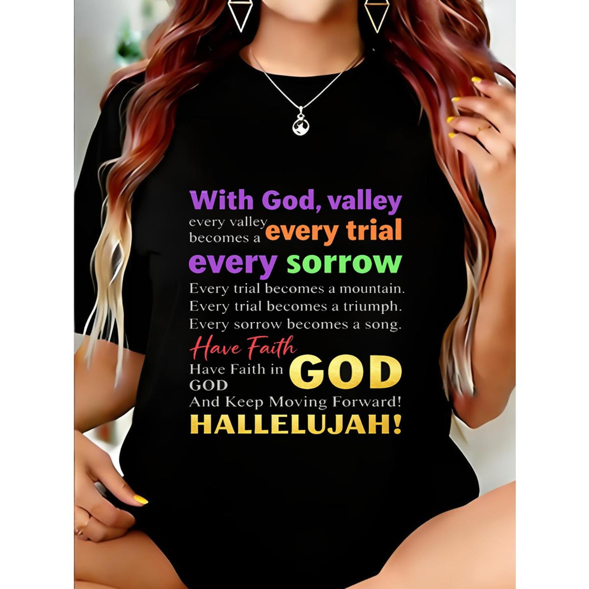 '- Crew Neck - Women'S Tee - Relaxed Fit - Perfect for Any Season - 'Walking with God' Vibrant Faith Tee | Unique Religious Commemorative Shirt | Colorful Retro Design, Striking Item Ideal for Religious Events
