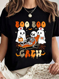 Womens Boo Boo Crew Halloween Nurse Graphic Tee, Ghost Skeleton Nursing Print Short Sleeve Casual T-Shirt for Nurse Party Outfit