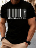 Men Jesus Paid It All Barcode Christian T-Shirt Religious Faith Statement Tee Church Wear Gospel Message Shirt Spiritual Gift For Him,220g