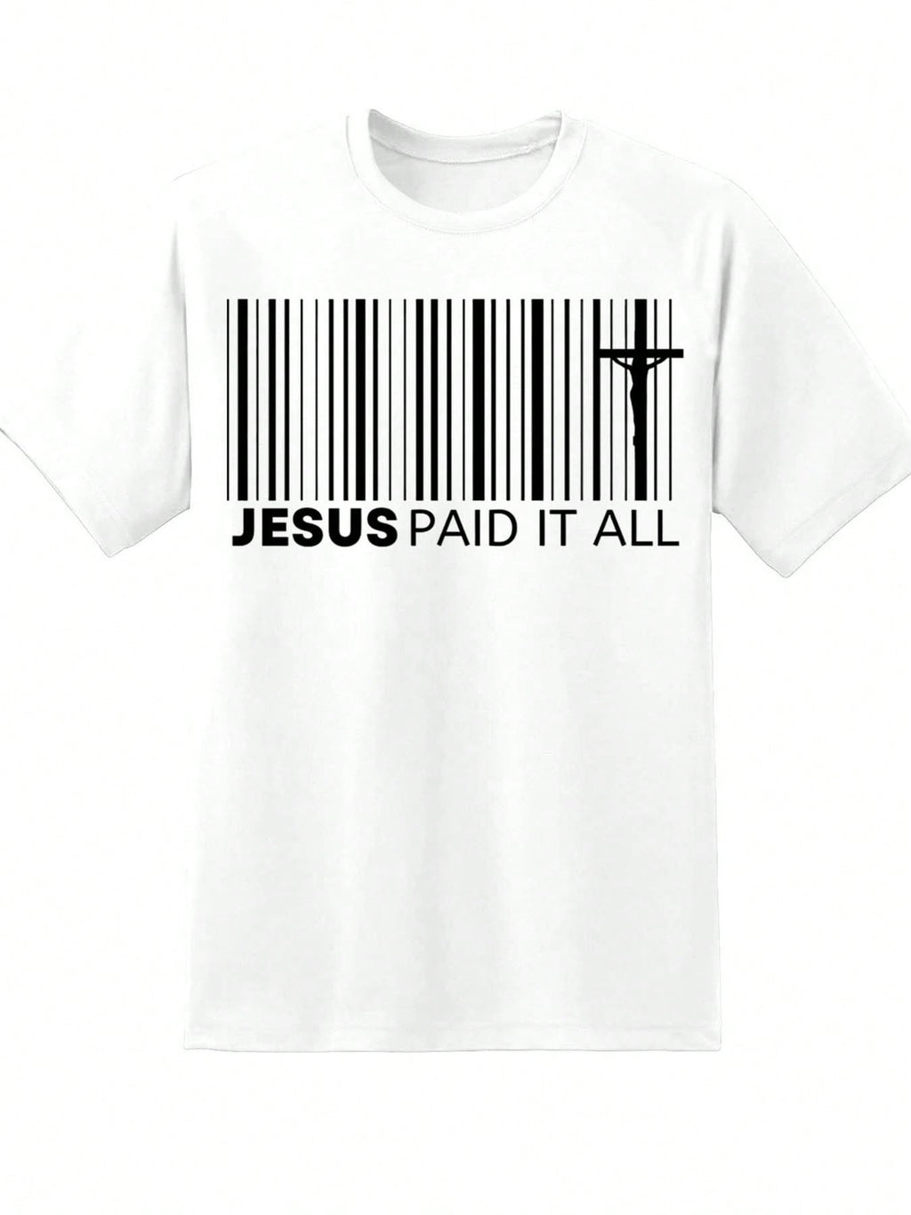 Men Jesus Paid It All Barcode Christian T-Shirt Religious Faith Statement Tee Church Wear Gospel Message Shirt Spiritual Gift For Him,220g