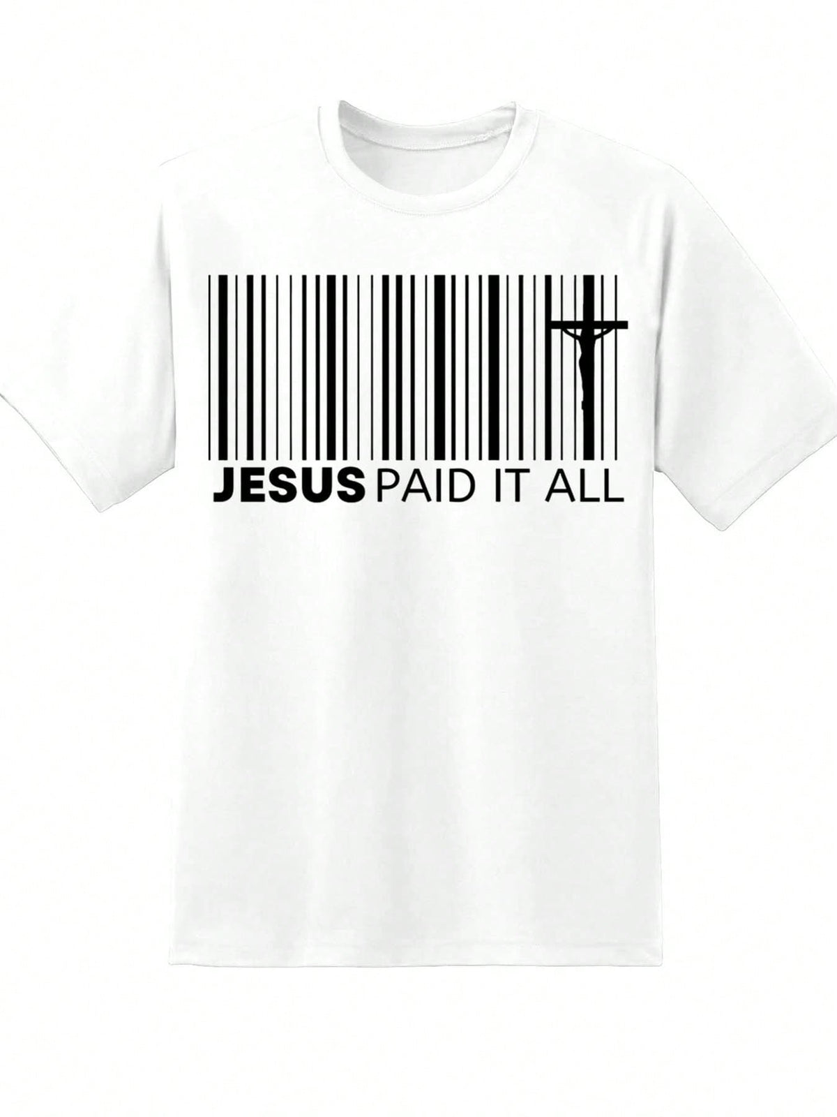 Men Jesus Paid It All Barcode Christian T-Shirt Religious Faith Statement Tee Church Wear Gospel Message Shirt Spiritual Gift For Him,220g