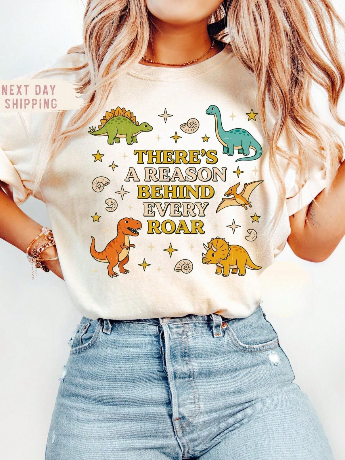 Womens SPED Teacher Dinosaur Graphic Tee, There's A Reason Behind Every Roar Print Oversized Short Sleeve T-Shirt, Teacher Appreciation Casual Top
