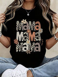Womens Boho Mama Graphic Tee, Stacked Leopard Floral Mama Print Short Sleeve T-Shirt, Casual Mother's Day Top