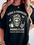 Unhinged Mom, Caffeine Chaos Tee, Skeleton Mom Gift, Gothic Messy Bun Shirt Mother's Day
