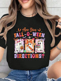 Halloween Are You FallOWeen Directions Funny Ghost Pumpkin Halloween TShirt Women'Casual Short Sleeve Crew Neck T-Shirts