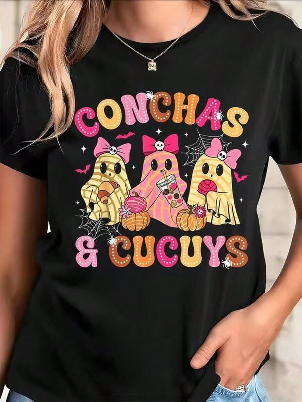 Mexican Halloween Ghost-Shirt Round Neck Short Sleeve Graphic Tees Women Tops