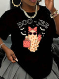 Women's T-Shirt, Boo-Jee Polka Dot Ghost With Sunglasses And Drink, Halloween Party Casual Wear, Girlfriend Best Friend Sister, 220g