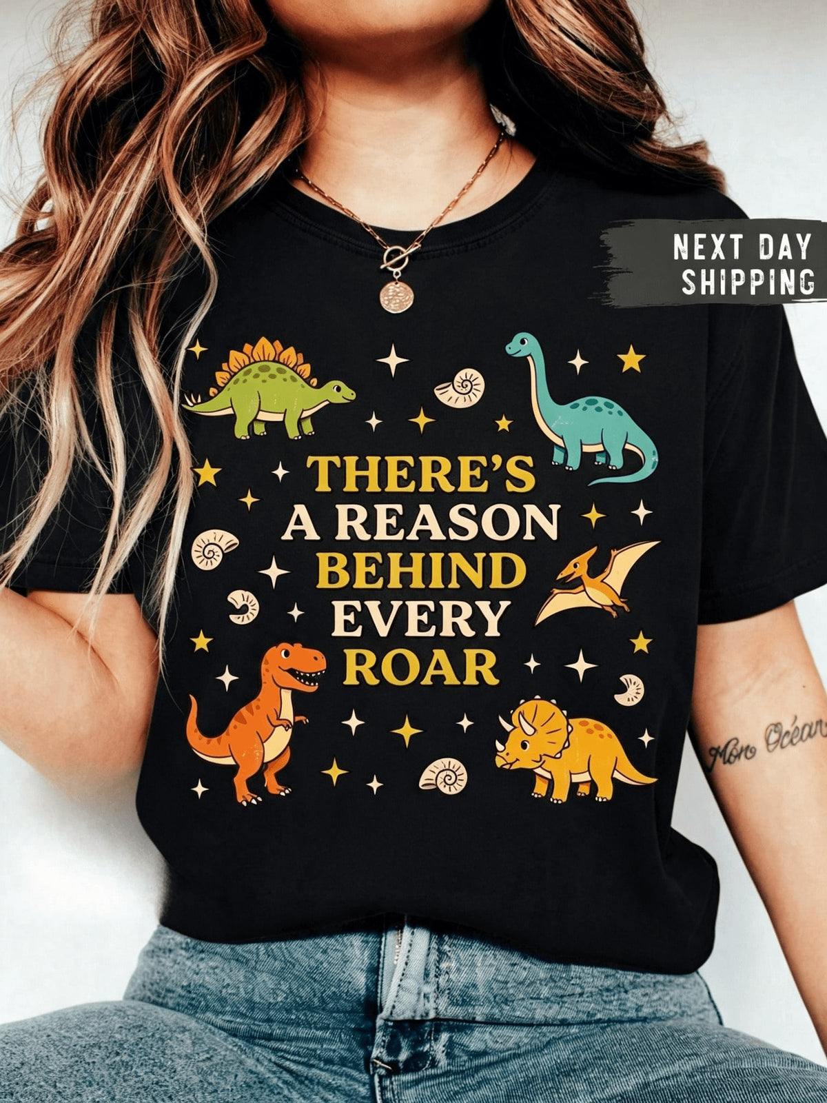 Womens SPED Teacher Dinosaur Graphic Tee, There's A Reason Behind Every Roar Print Oversized Short Sleeve T-Shirt, Teacher Appreciation Casual Top