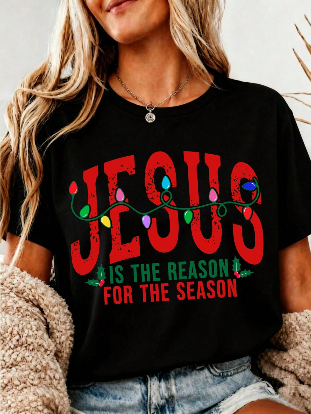 Fall Outfit For Women Halloween Women's T-Shirt Jesus Is The Reason For The Season Casual And Versatile