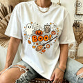 Casual Halloween Style, Unisex T-Shirt, Boo Ghost Pumpkin Owl Print, Autumn Festival Party Wear, Friends And Family Gift