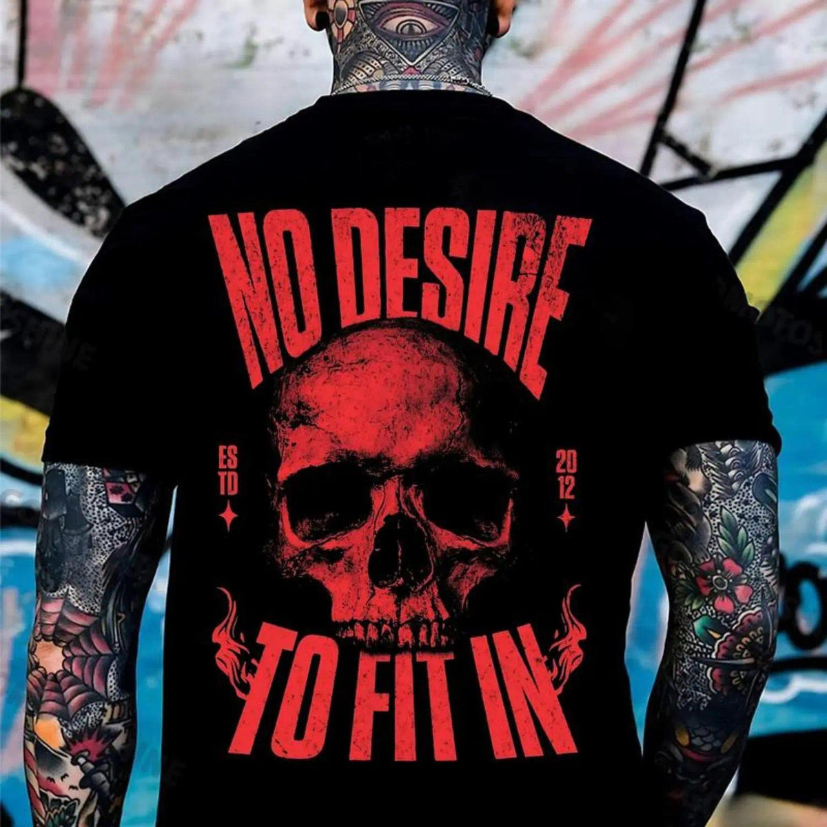 Cotton NO DESIRE TO FIT IN Skull Print Men's T-Shirt, Top Menswear, Cotton Tee Shirt Casual Streetwear