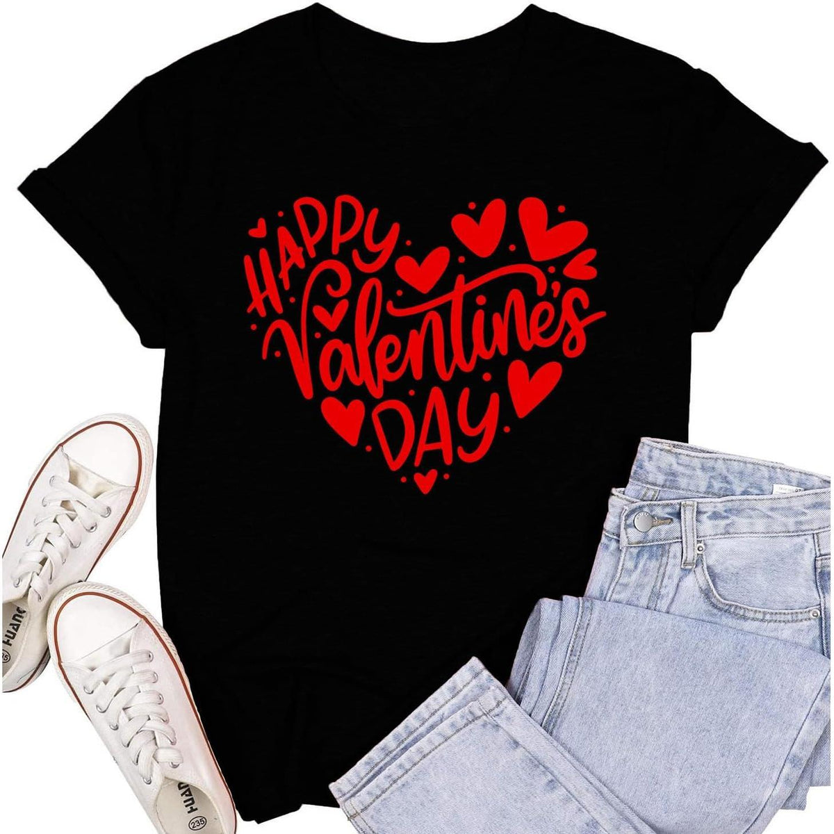 Womens Valentines Day T-Shirt Romantic Love Heart T-Shirt Valentine Tee Tops