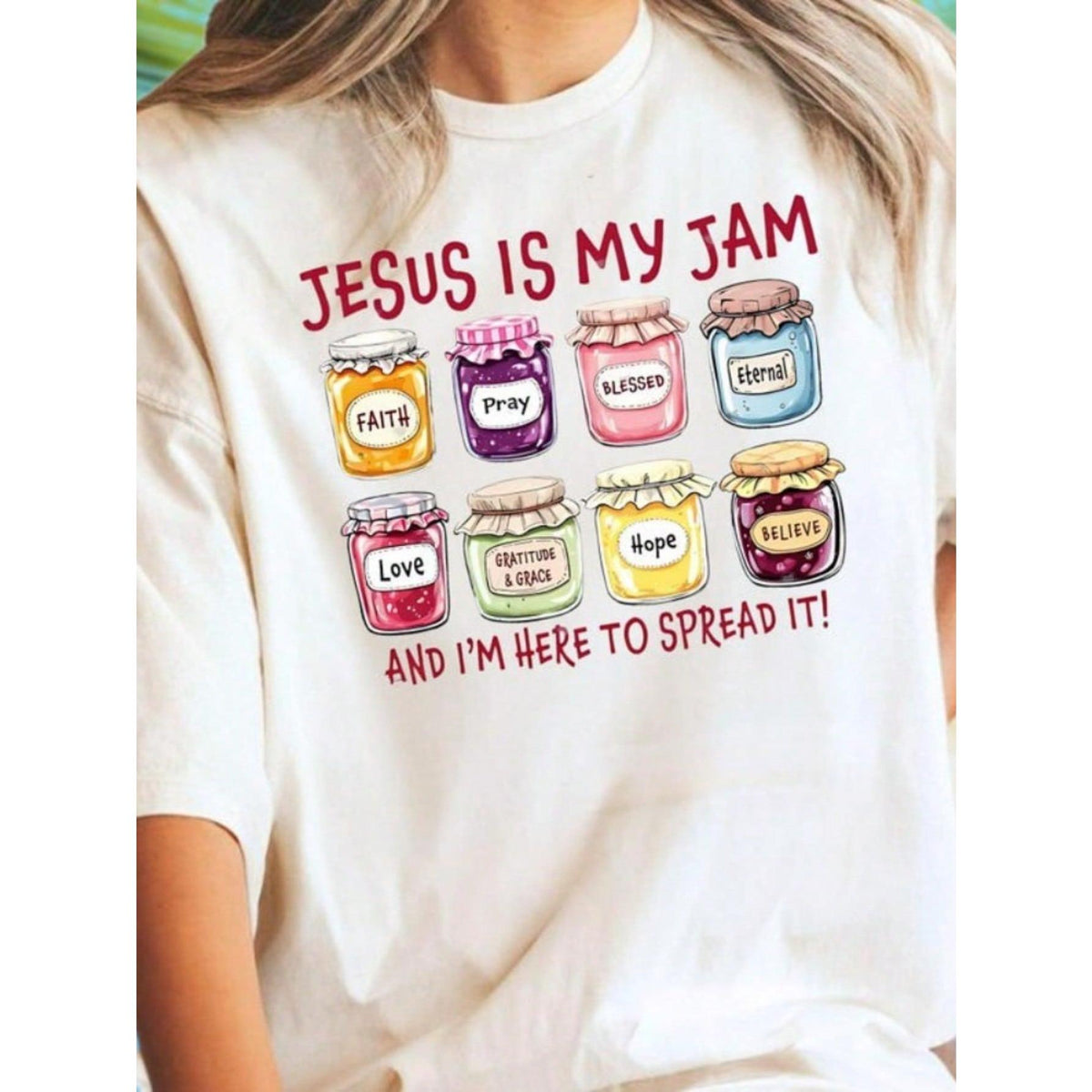 Jesus Is My Jam T-Shirt, Spread The Gospel Tee, Faith Pray , Jesus Christ Shirt, Funny Jesus Shirt, Christian Mom Gift T-Shirt,100% Cotton Oversized Short Sleeve Classic Heavy Cotton T Shirt Printed Graphic Tee Women's Casual Short-Sleeved Top