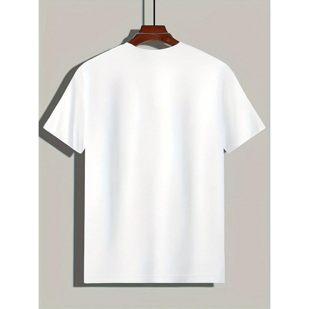 Men's Modern Geometric Triangle Pattern T-Shirt - White & Black Contrast Casual Crewneck Tee - Breathable Everyday Summer Shirt For Office Outings - Machine Washable Adult Men's Top