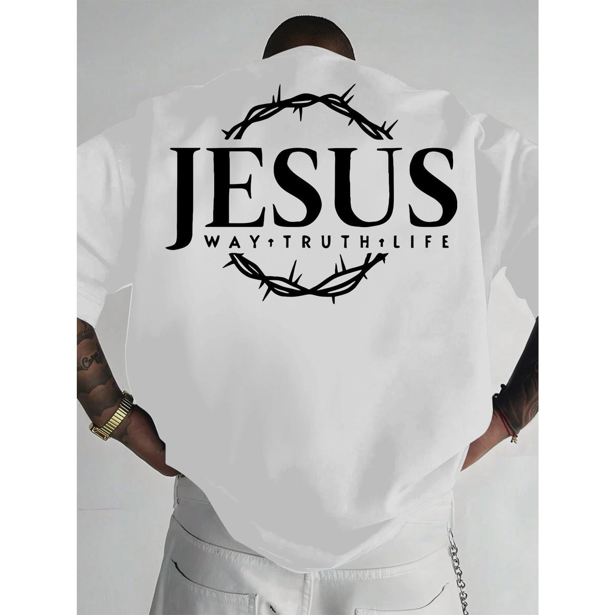 Men's Casual "jesus" Letter Print T-Shirt, Breathable and Soft Polyester, for Gym Wear, Gift for Friends, PLUS SIZE
