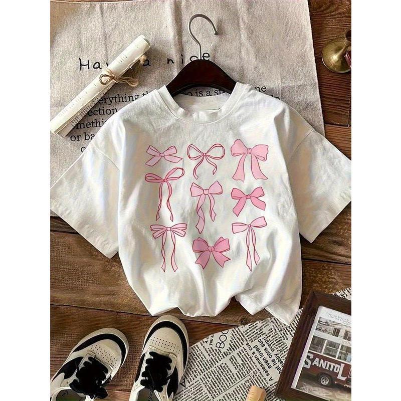 Women’s Minimal Bow Graphic Tee | Relaxed Casual Style | Fashion Top