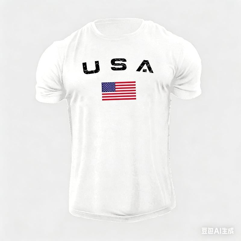 New Men's USA Flag T Shirt American Patriotic 100% Cotton