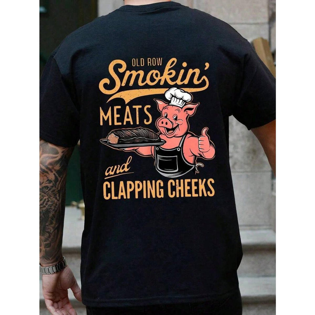 Men Clothes, Cartoon Funny Letter Print Round Neck Short Sleeve Casual T-Shirt, Cute, Humorous,   For Men