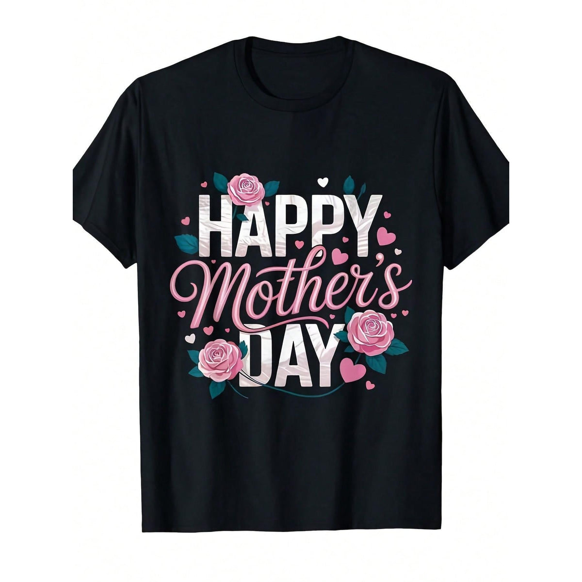 Happy Mother's Day Mom Cute Floral Women's Mom Grandma-Shirt Round Neck Short Sleeve Casual-Shirt