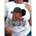 "Know Your Worth Then Add Tax" Empowering Graphic Tee with Stylish Woman & Fashion Glasses Design, Breathable Round Neck Short Sleeve Casual Top for Spring/Summer, Ladies T Shirts, Casual Attire, Casual Style