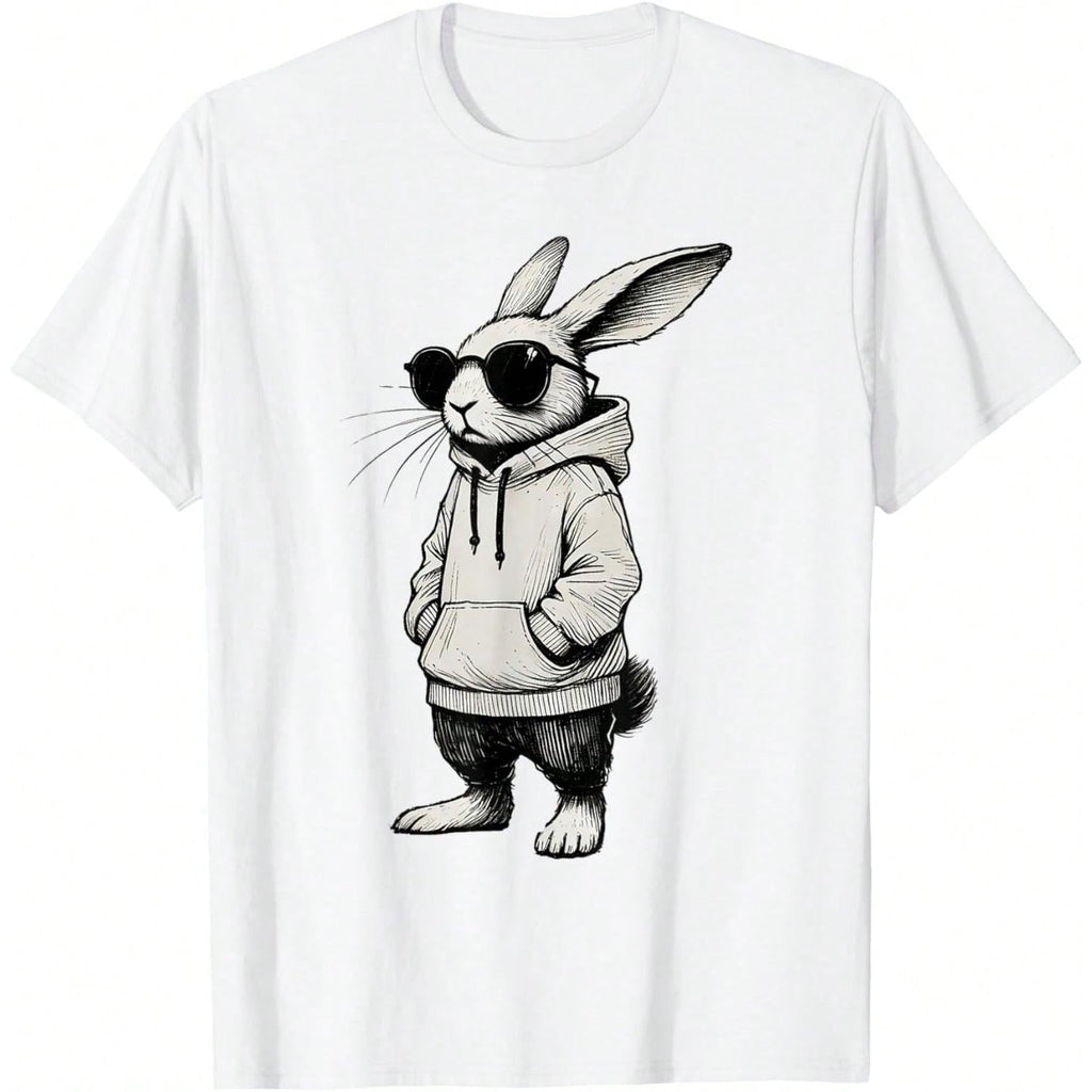 Bunny Face With Sunglasses Easter Day For Boys Men  T-Shirt, Casual Outdoor Short Sleeve Tee