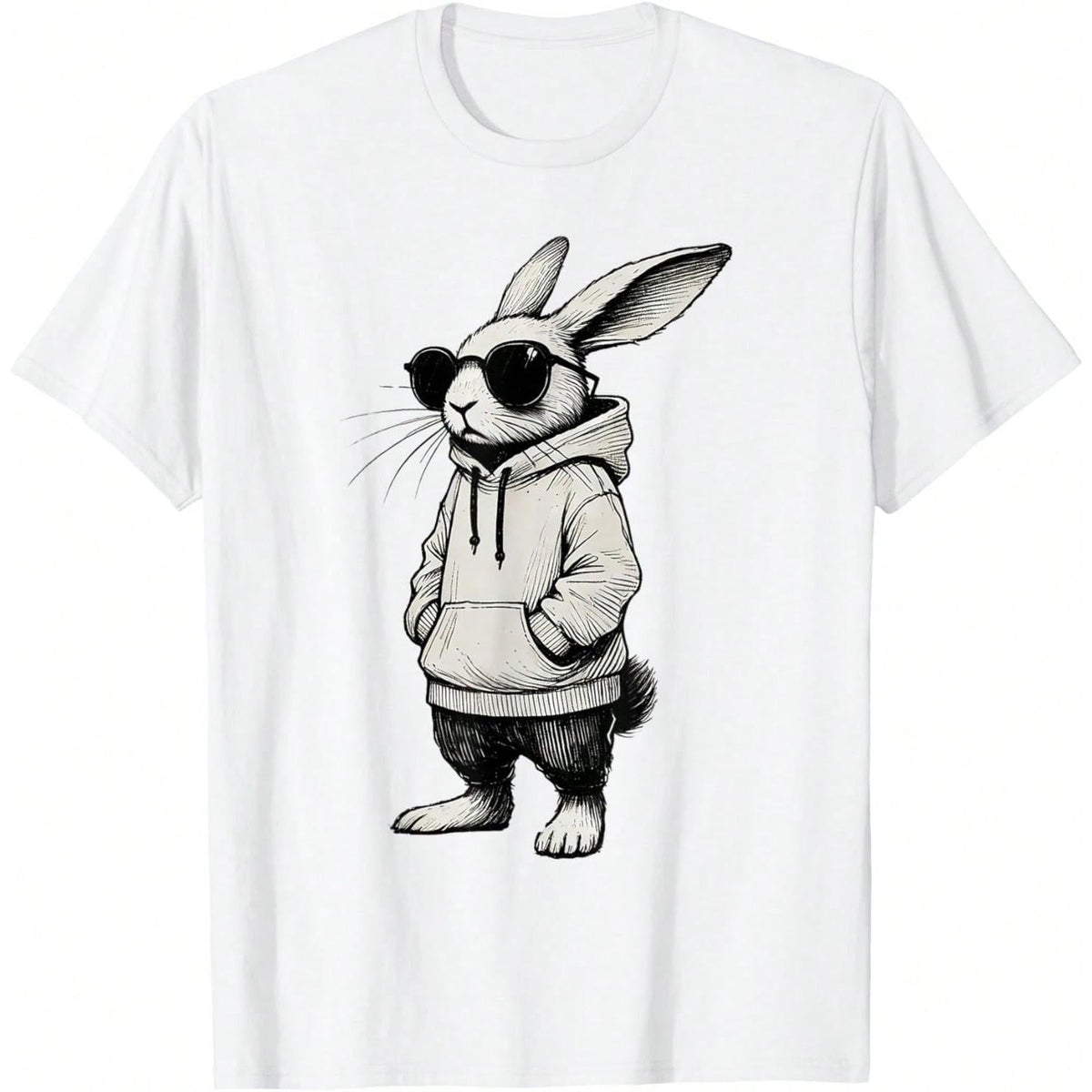 Bunny Face With Sunglasses Easter Day For Boys Men  T-Shirt, Casual Outdoor Short Sleeve Tee